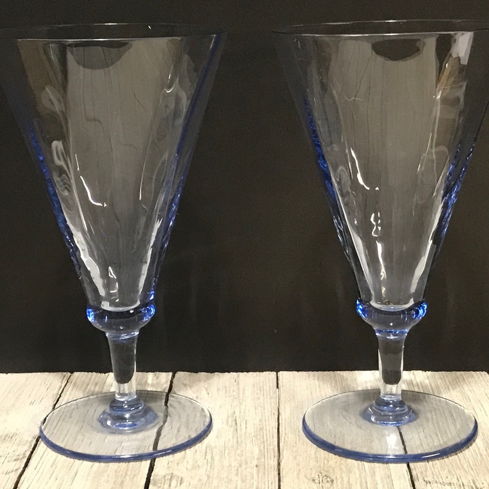 Set of two light blue wine glasses/water goblets